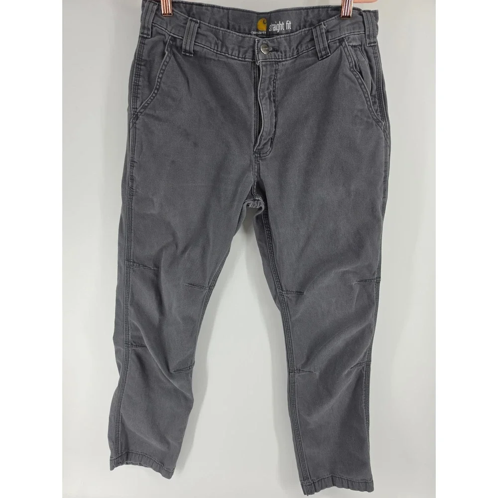 Carhartt Mens Straight Fit Gray Canvas Work Pants 34x30 Utility Trousers
